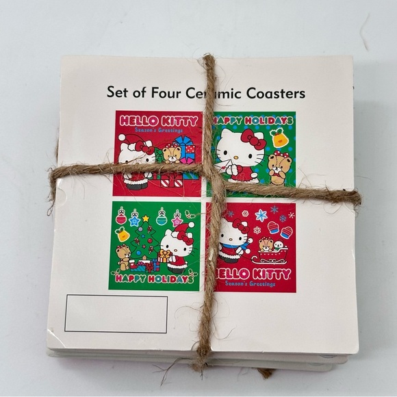 Sanrio Hello Kitty Holiday Christmas Set of 4 Ceramic Coasters - Picture 5 of 5